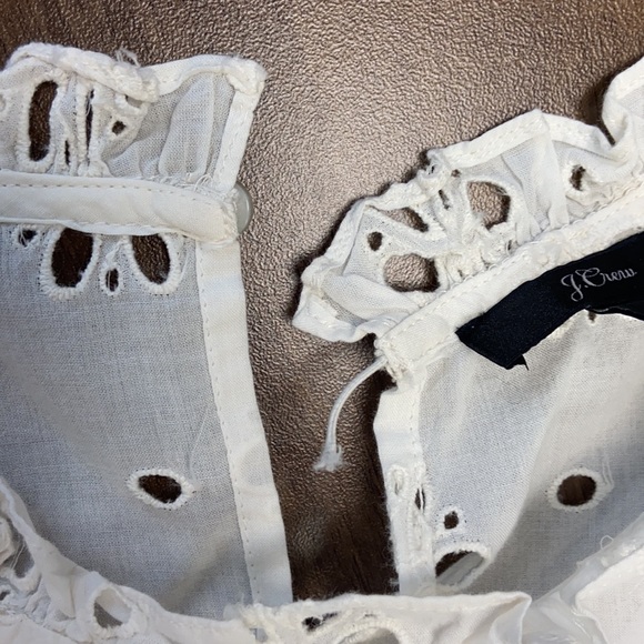 J.Crew Ruffle Neck Long Sleeve Eyelet Top Small - Picture 13 of 14